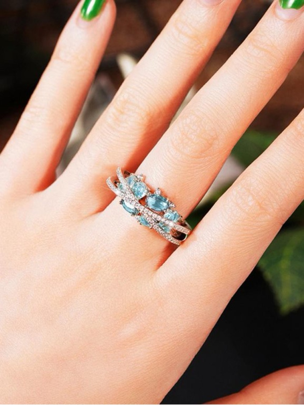 Unique CZ cross Light blue silver style design Ring Sz 8 brand new